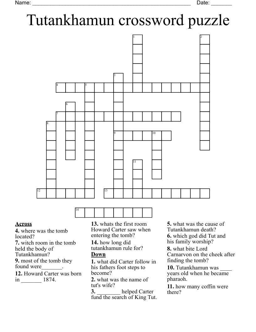 Tutankhamun crossword puzzle