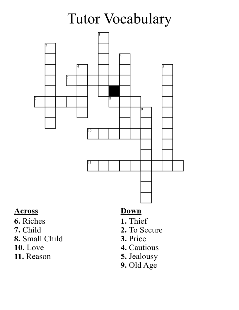 Tutor Vocabulary  Crossword