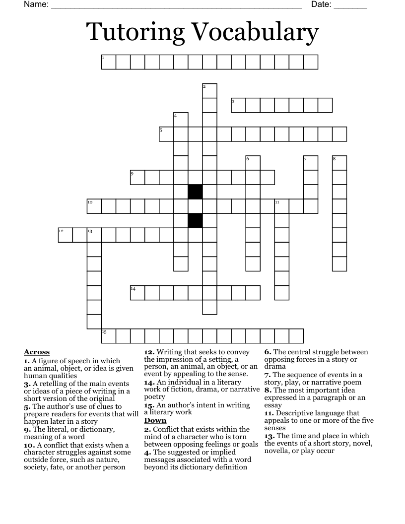 Tutoring Vocabulary  Crossword