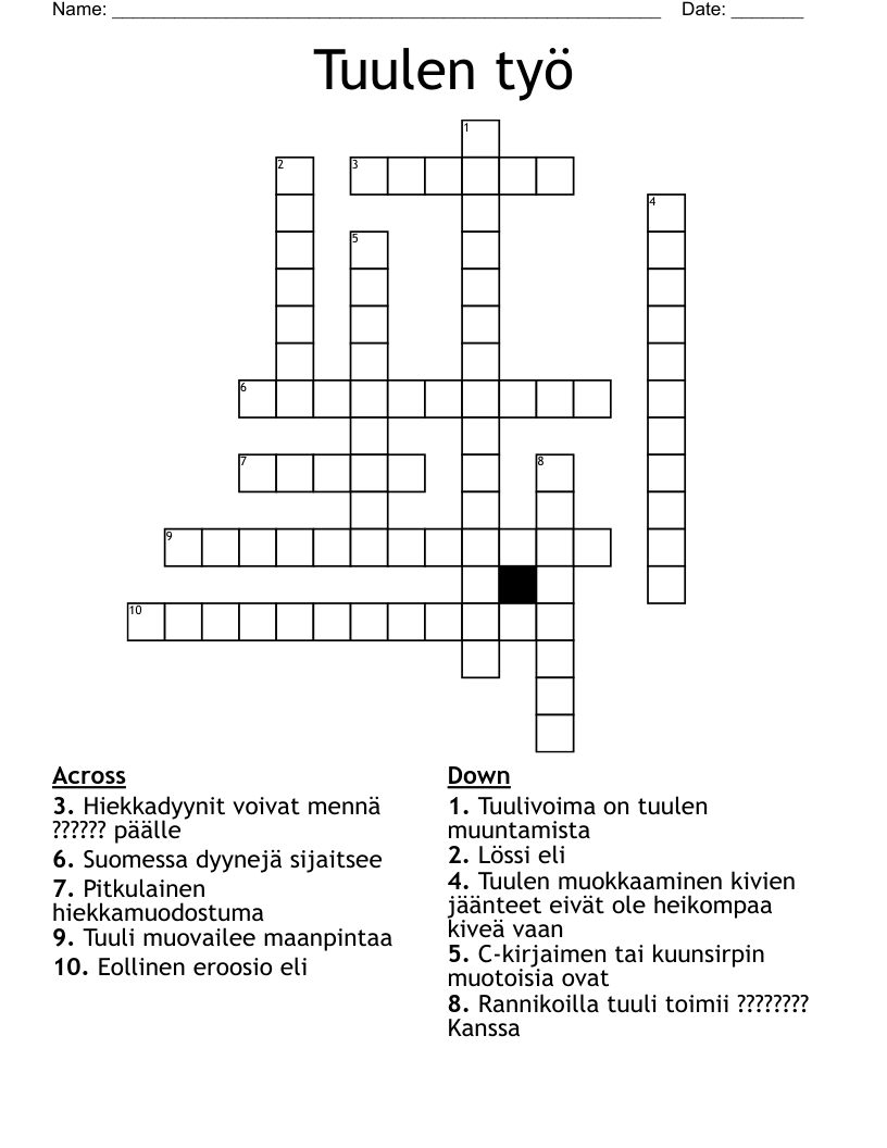 Tuulen työ Crossword