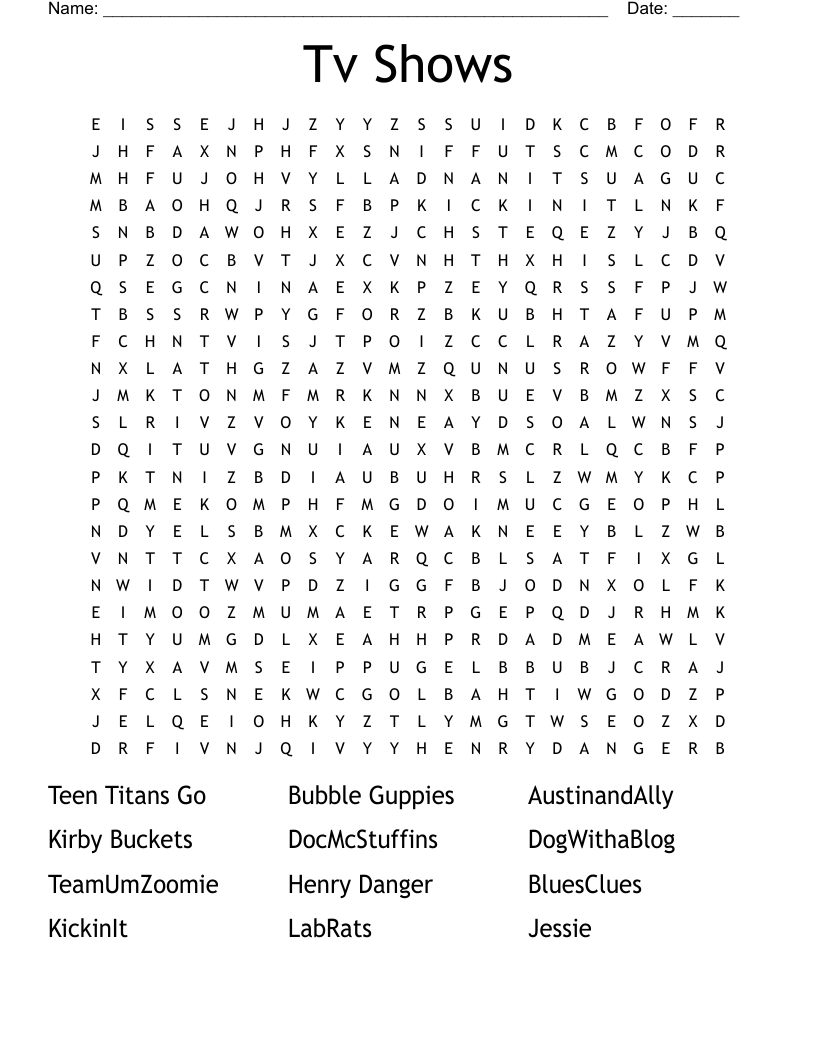 Tv Shows Word Search