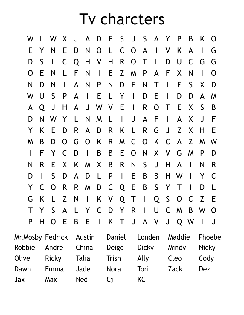 Tv charcters Word Search