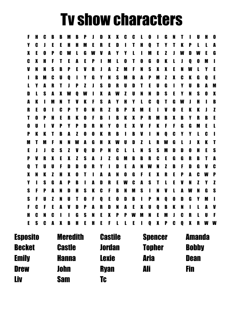 Tv show characters  Word Search