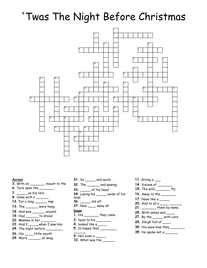 'Twas The Night Before Christmas Crossword
