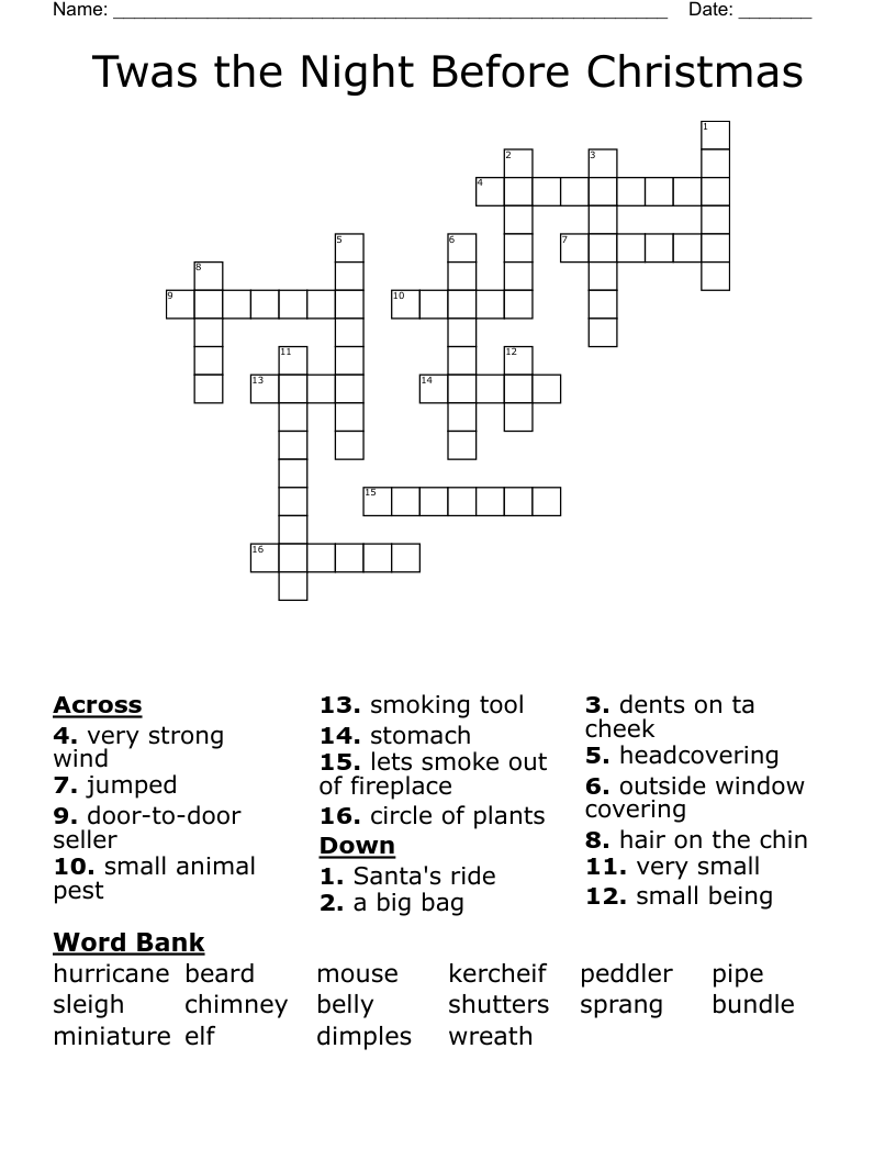 Twas the Night Before Christmas Crossword