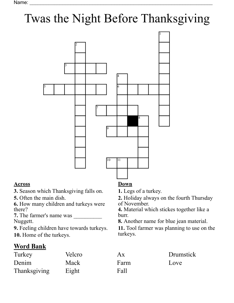 Twas the Night Before Thanksgiving Crossword