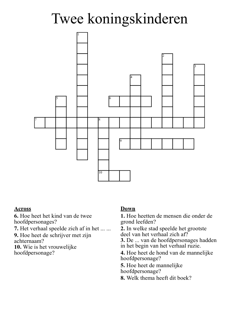 Twee koningskinderen Crossword