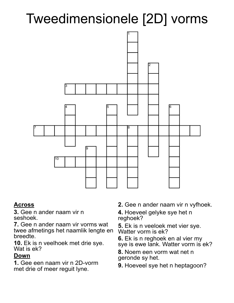Tweedimensionele  [2D] vorms Crossword