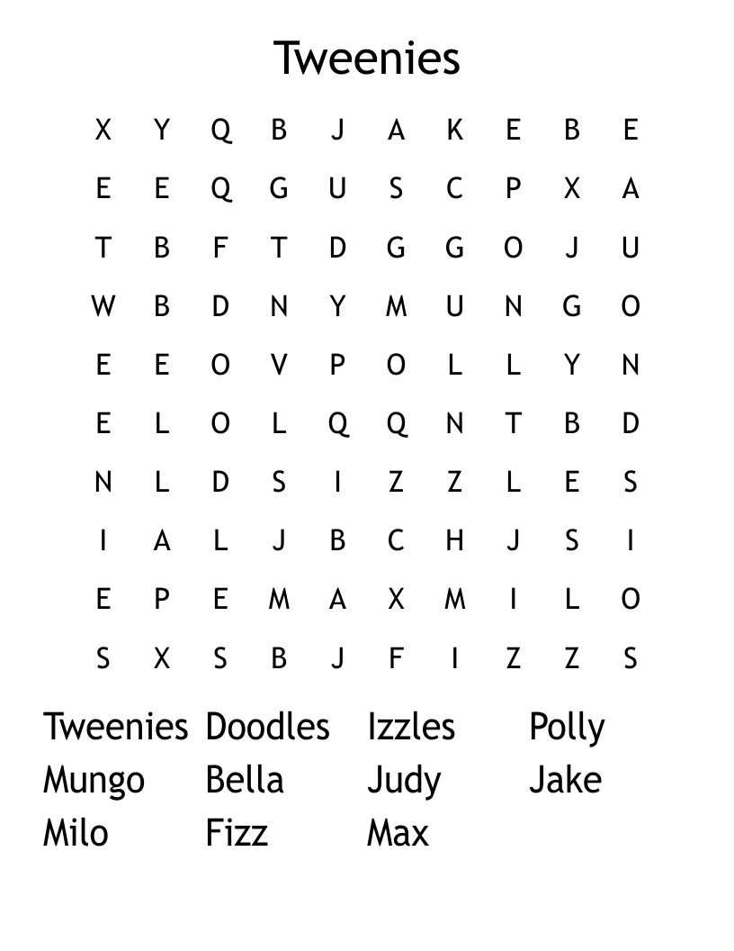 Tweenies Word Search