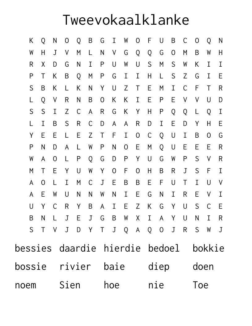 Tweevokaalklanke Word Search