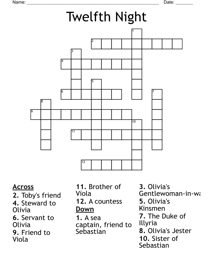 Twelfth Night Crossword