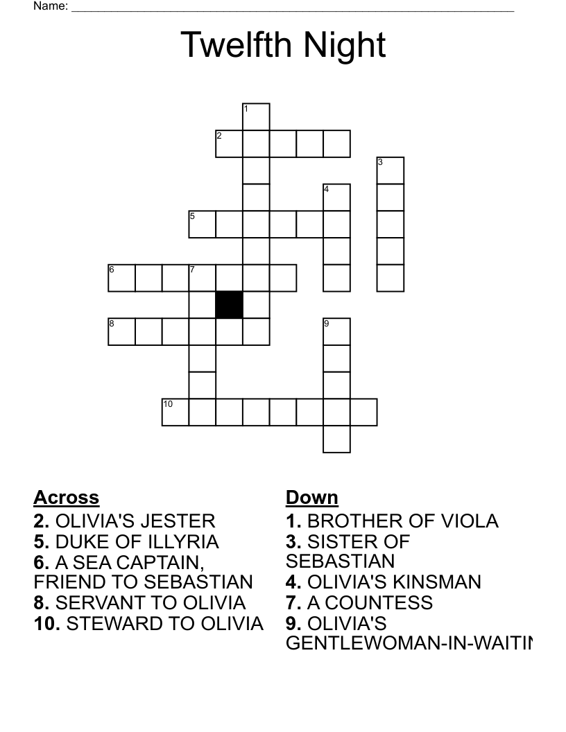 Twelfth Night Crossword