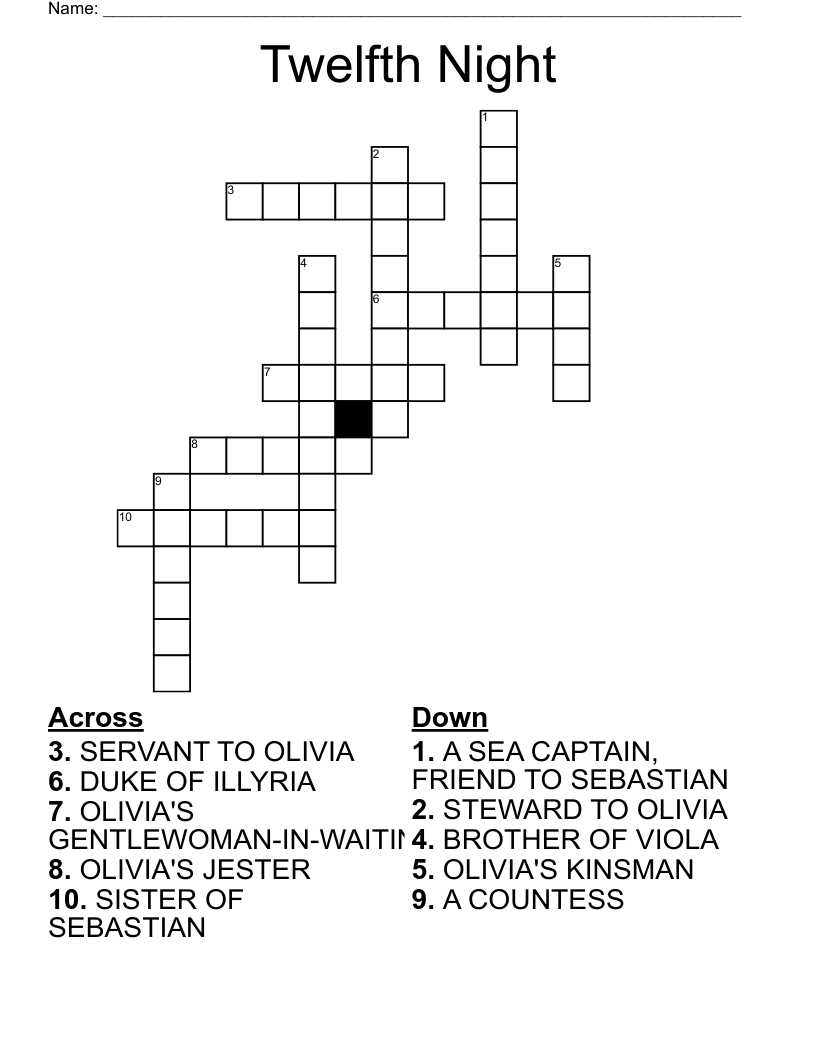Twelfth Night Crossword