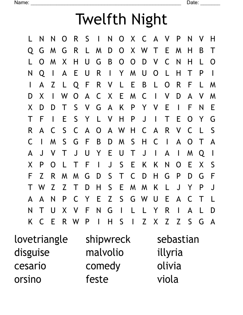 Twelfth Night Word Search