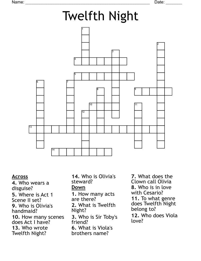 Twelfth Night Crossword