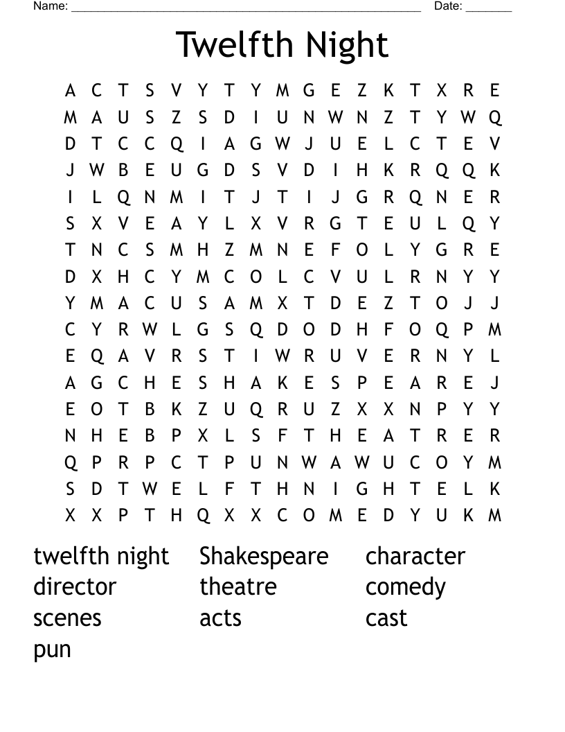 Twelfth Night Word Search