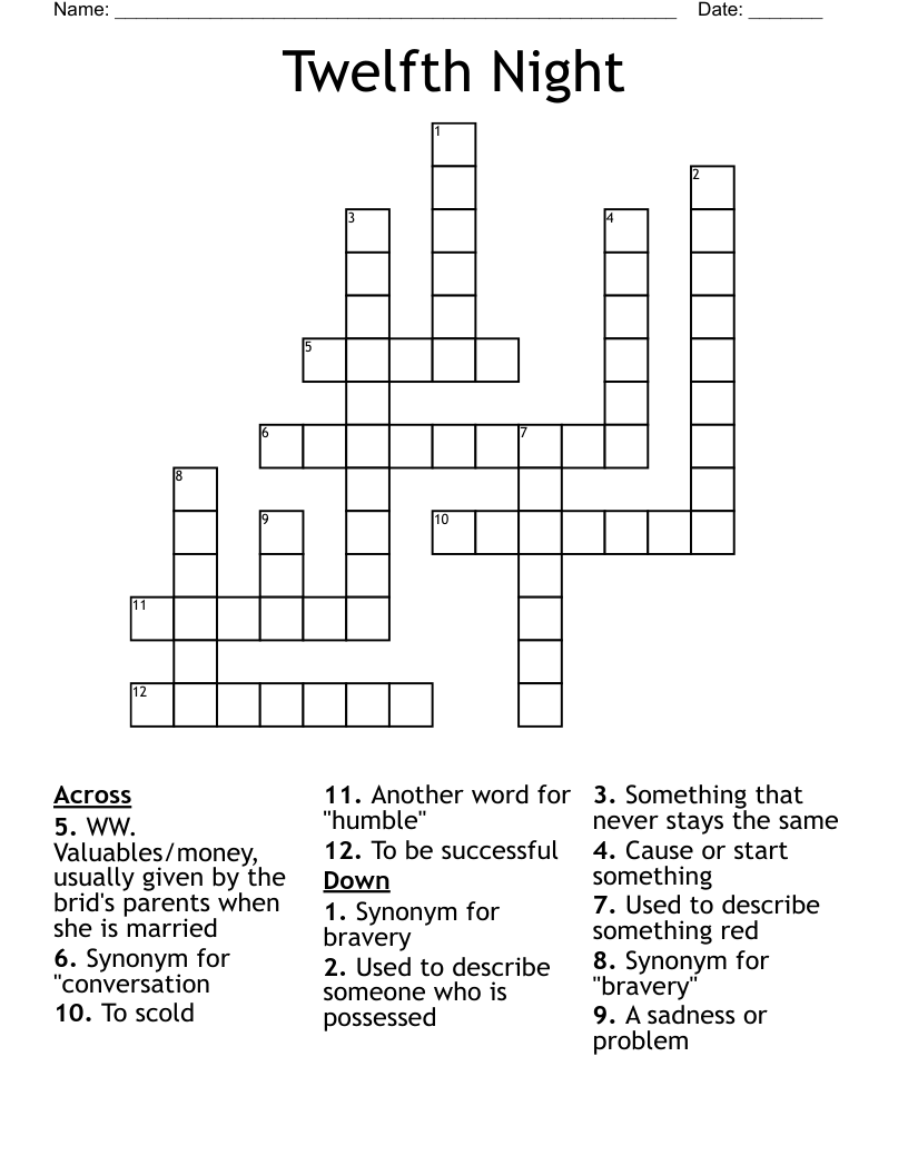 Twelfth Night Crossword