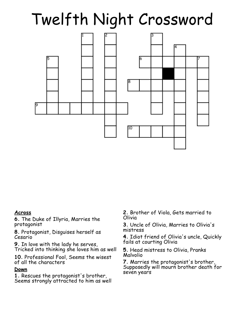 Twelfth Night Crossword