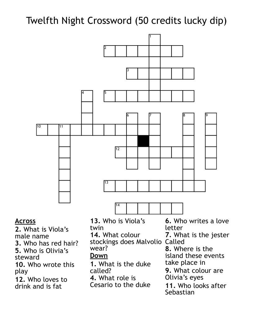 Twelfth Night Crossword (50 credits lucky dip)