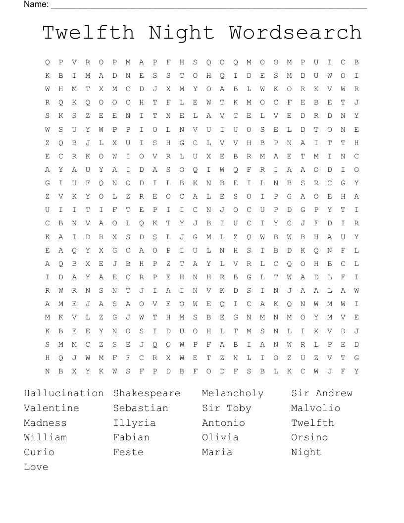 Twelfth Night Wordsearch