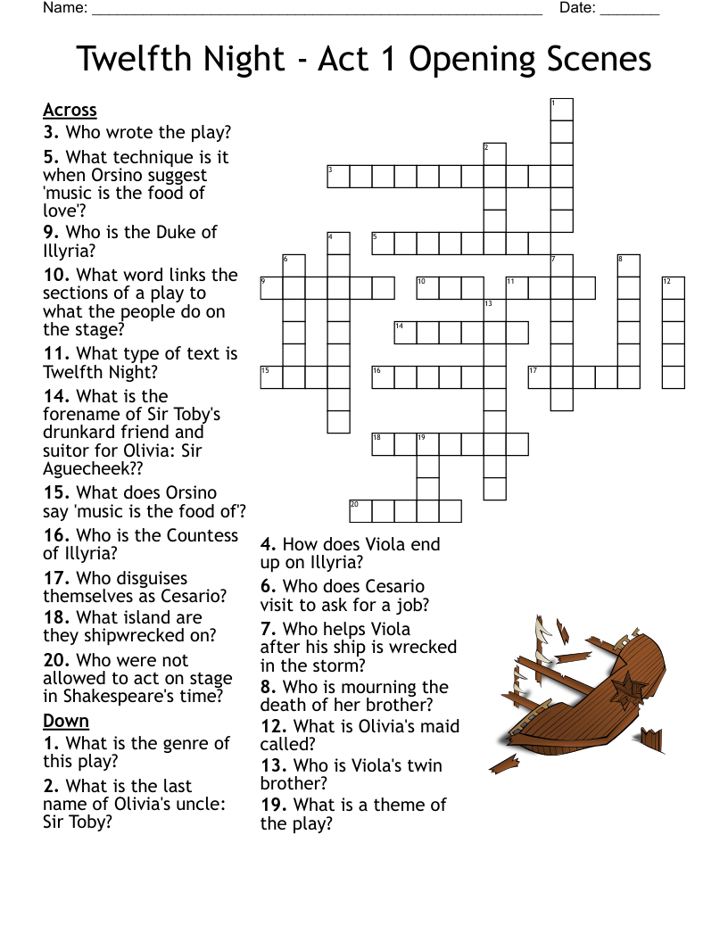 Twelfth Night - Act 1 Opening Scenes Crossword