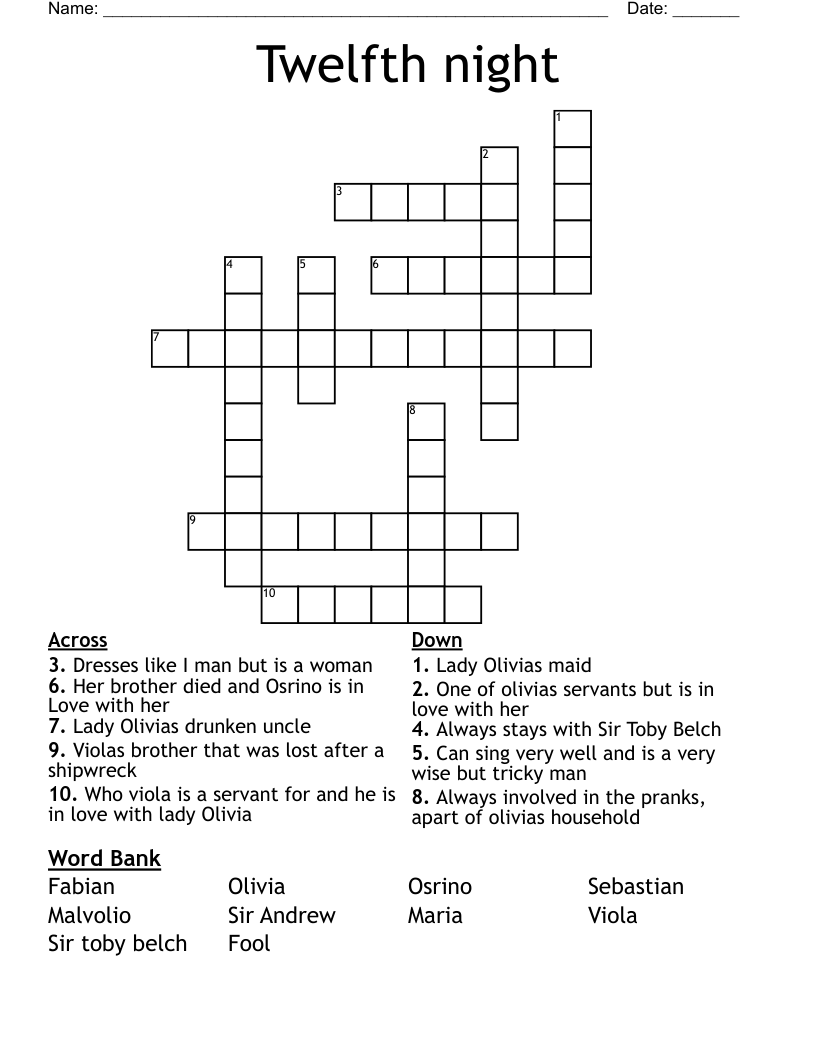 Twelfth night  Crossword
