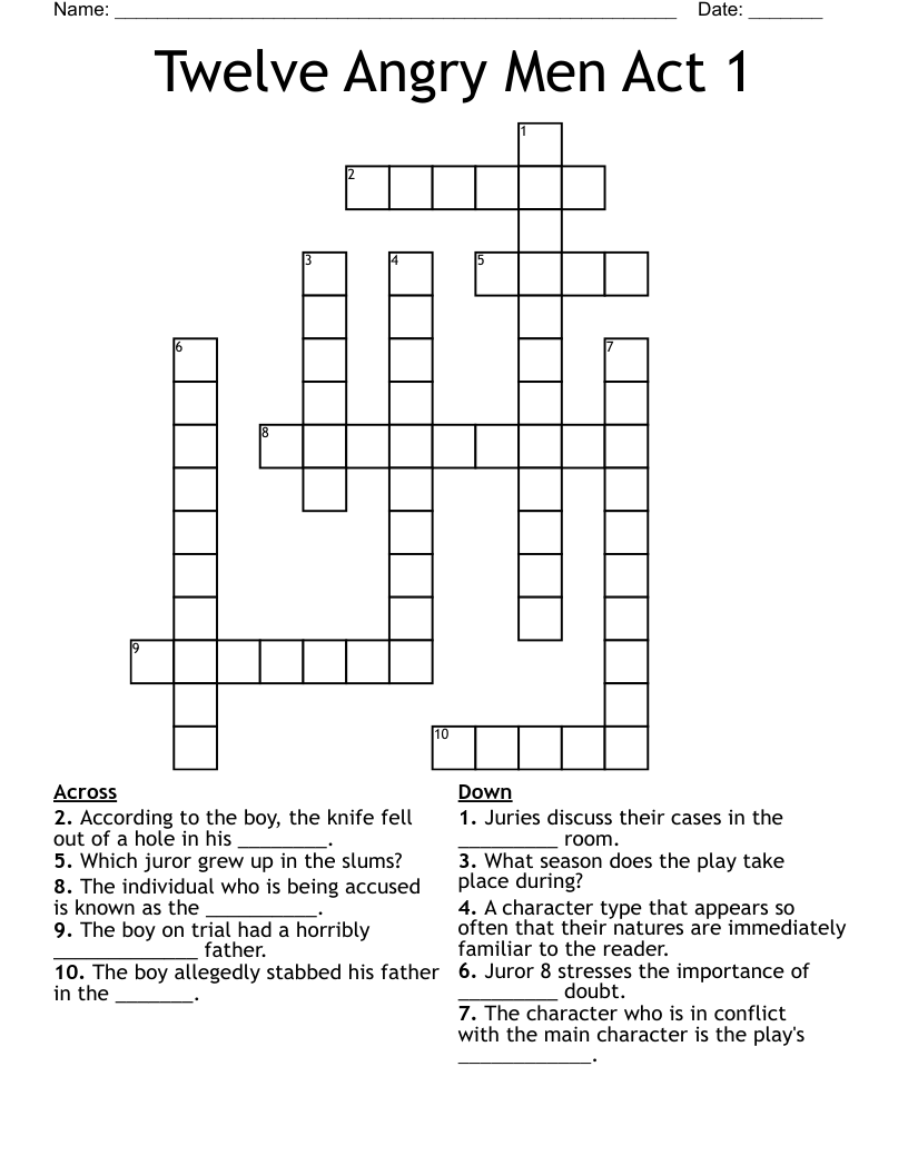 Twelve Angry Men Act 1 Crossword