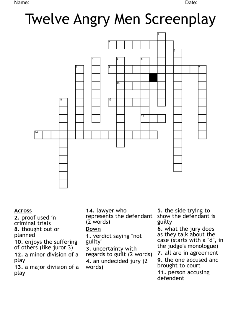 Twelve Angry Men Screenplay Crossword