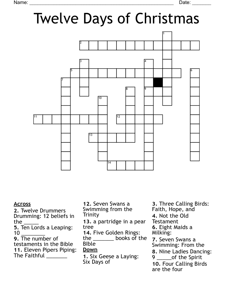 Twelve Days of Christmas Crossword