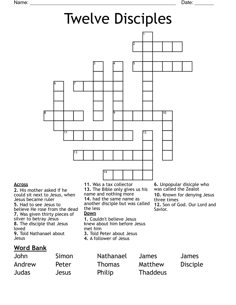 Twelve Disciples Crossword