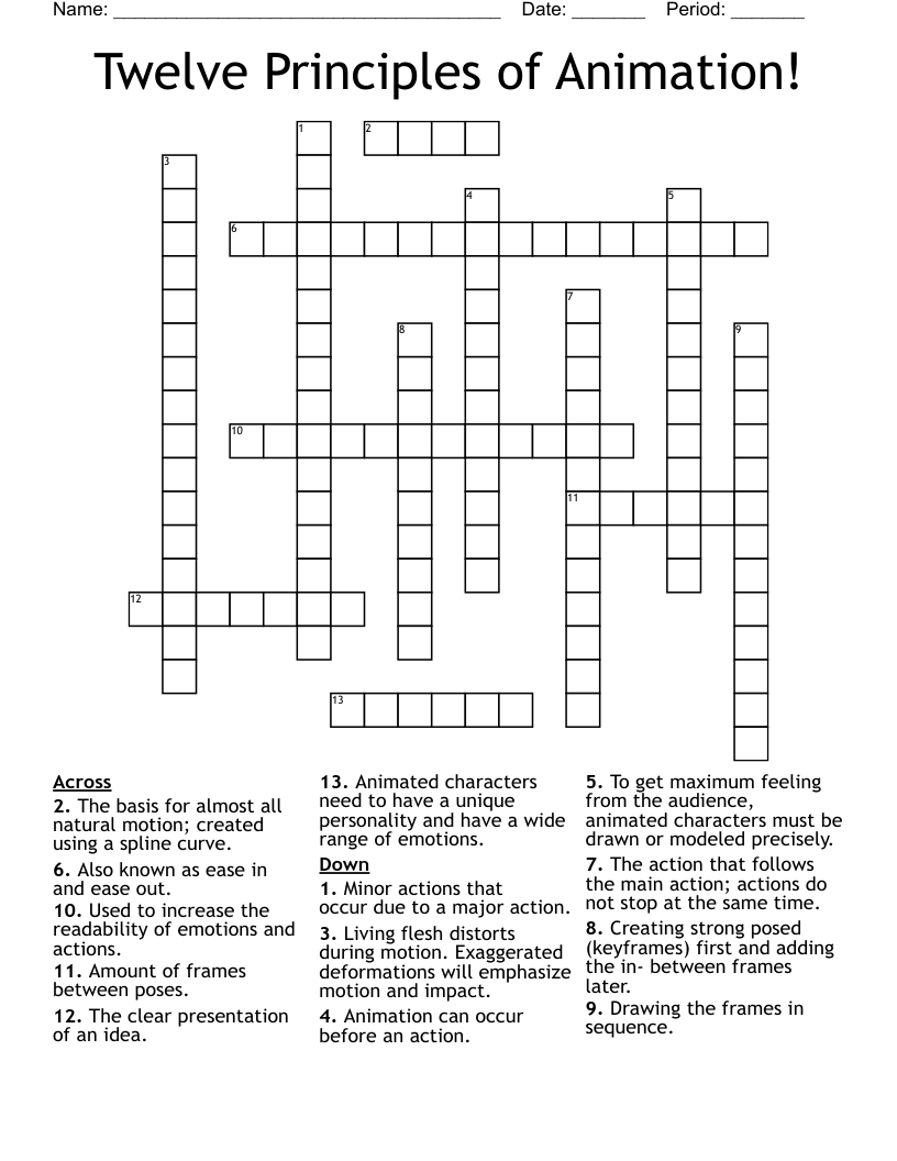 Twelve Principles of Animation! Crossword