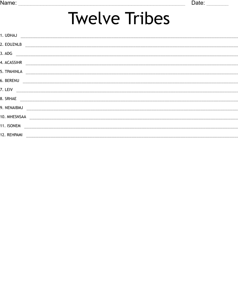 Twelve Tribes Word Scramble