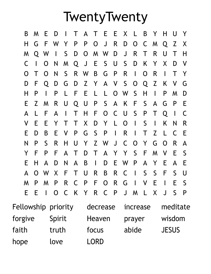 TwentyTwenty Word Search