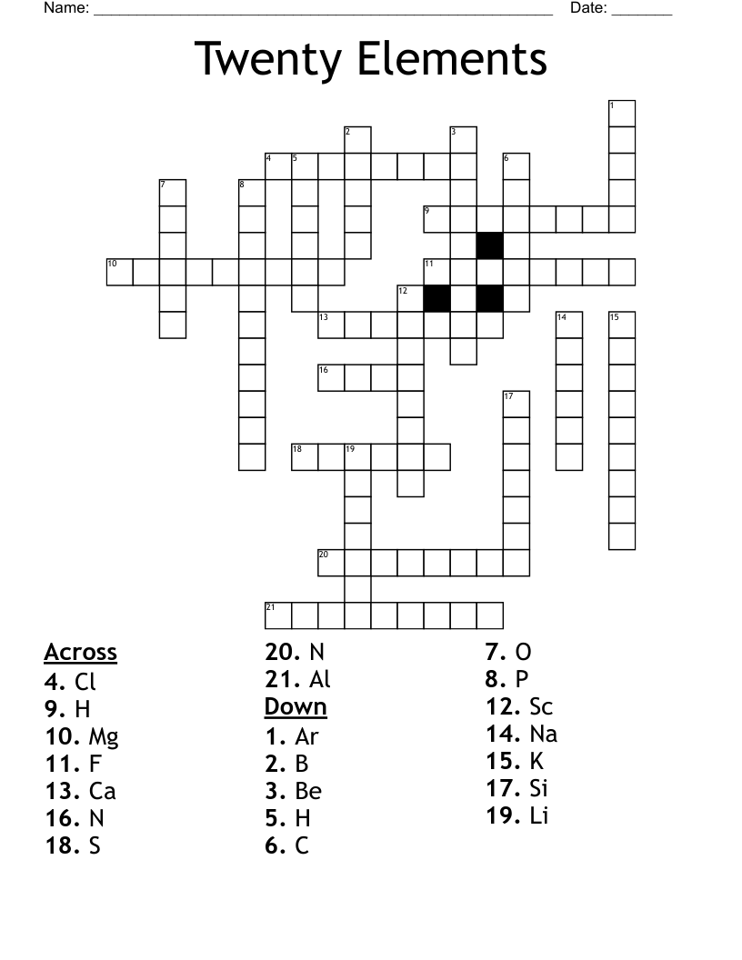 Twenty Elements Crossword