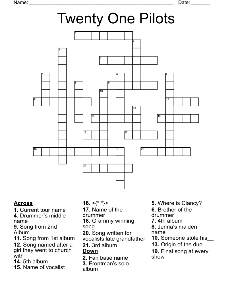Twenty One Pilots Crossword