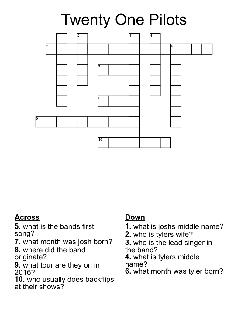 Twenty One Pilots Crossword