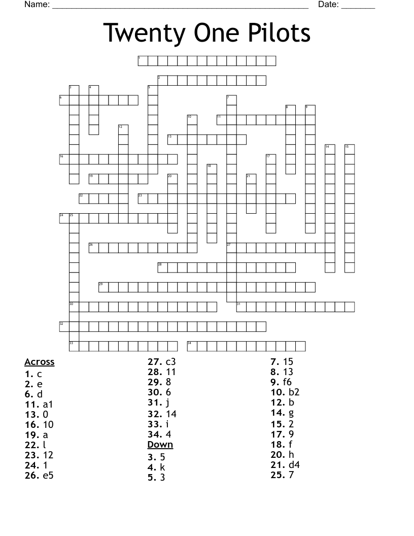 Twenty One Pilots Crossword