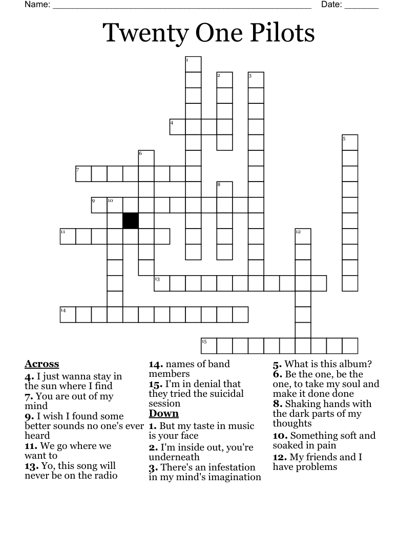 Twenty One Pilots Crossword