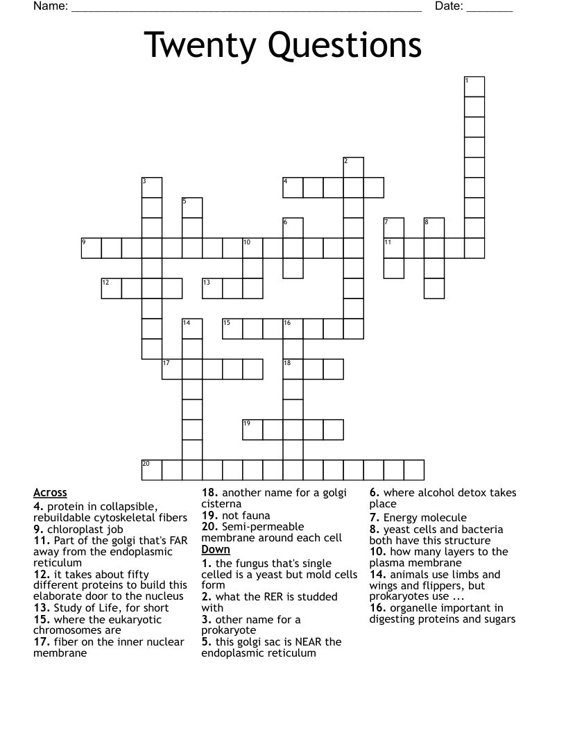 Twenty Questions Crossword