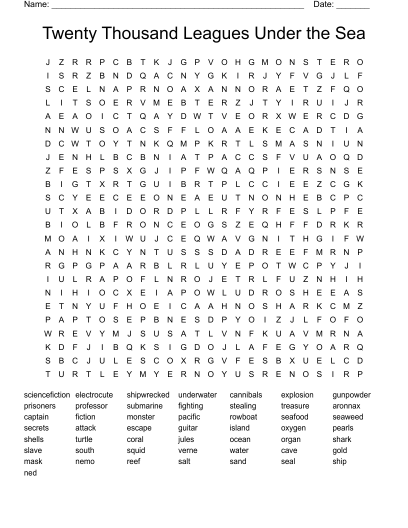 Twenty Thousand Leagues Under the Sea Word Search