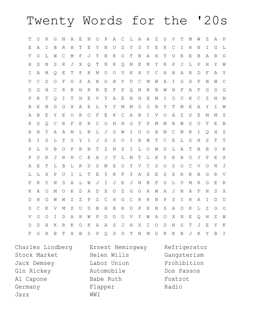 Twenty Words for the '20s Word Search