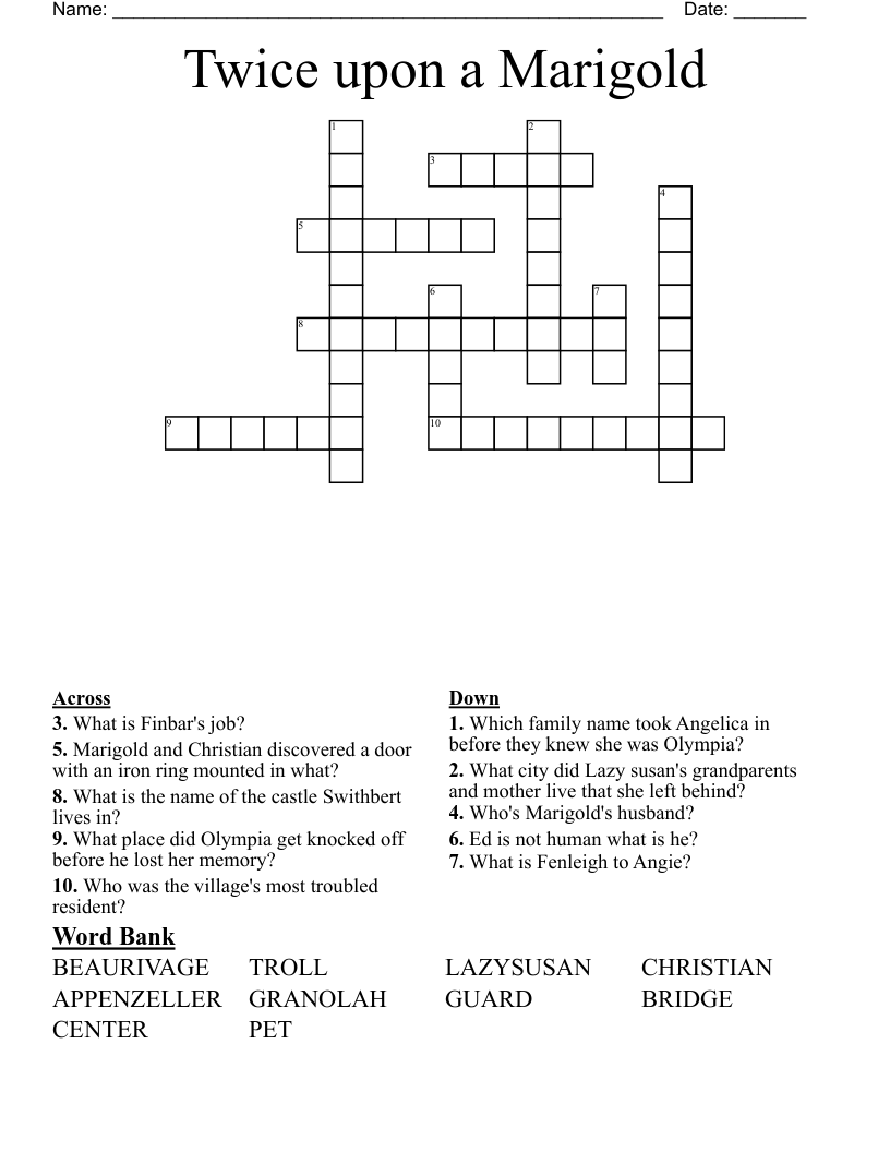 Twice upon a Marigold Crossword