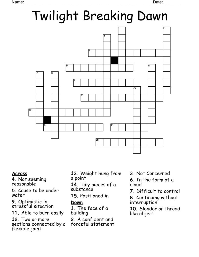 Twilight Breaking Dawn Crossword