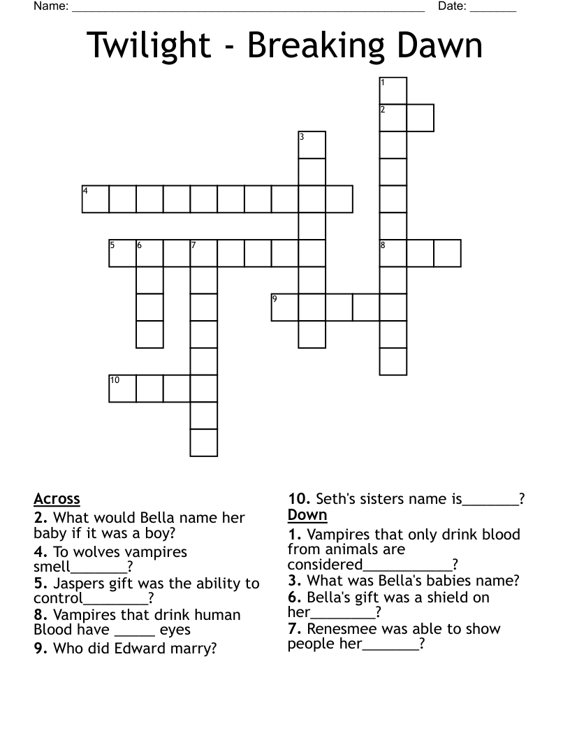 Twilight - Breaking Dawn Crossword