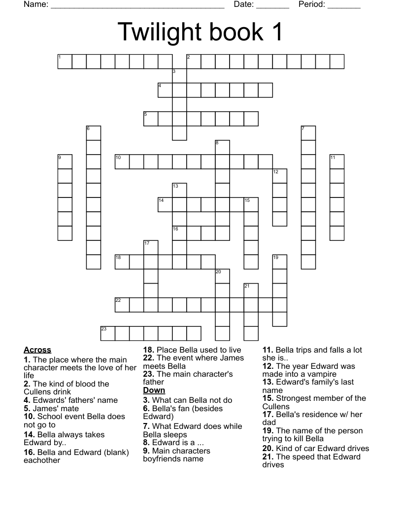 Twilight book 1 Crossword