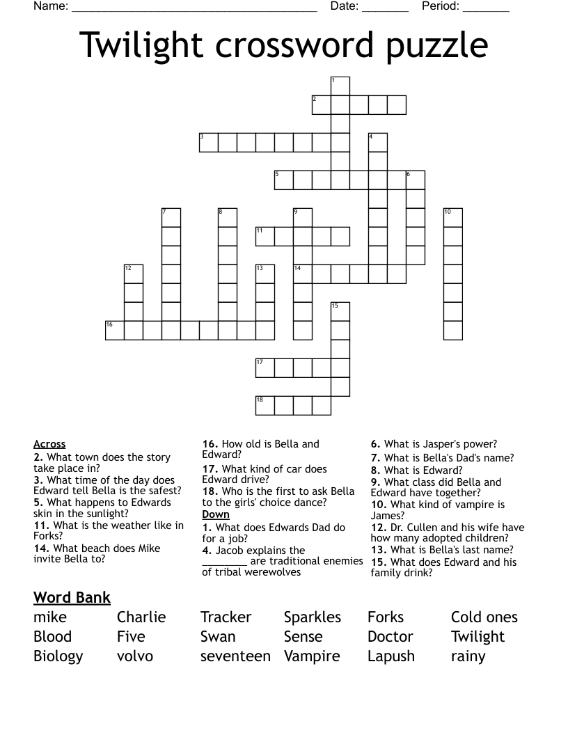 Twilight crossword puzzle 