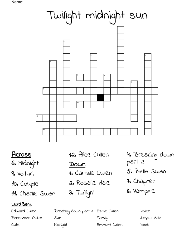Twilight midnight sun  Crossword