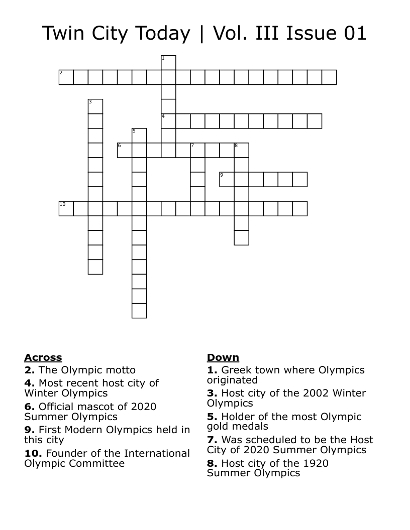 Twin City Today | Vol. III Issue 01 Crossword