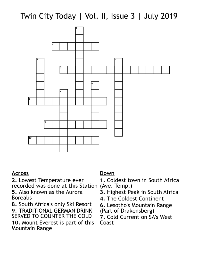Twin City Today | Vol. II, Issue 3 | July 2019 Crossword