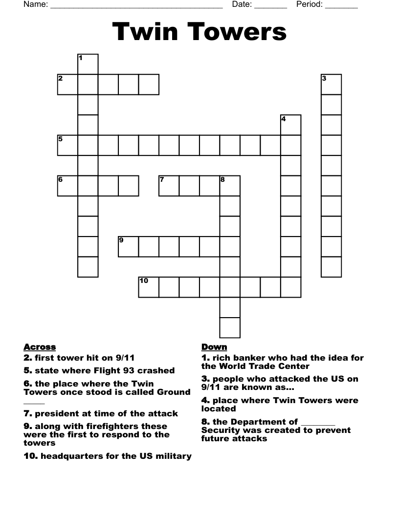 Twin Towers Crossword